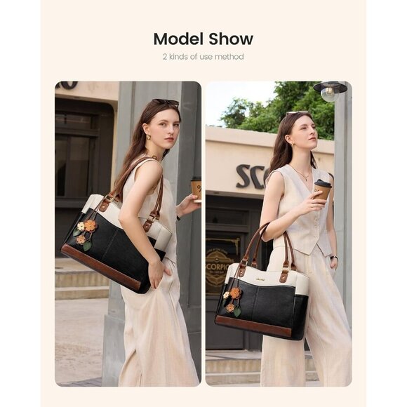 Large Capacity Laptop Bag with Cup Holder Comfortable Shoulder Bag for Women - Picture 3 of 8